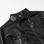Load image into Gallery viewer, French Style High Neck Faux Leather Jacket Black N5A681