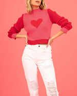 Load image into Gallery viewer, Color Block Heart High Neck Sweater Women N5A888
