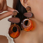 Load image into Gallery viewer, Resin Wood Drop Heart Round Silver Stud Earrings N6H090