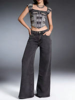 Load image into Gallery viewer, Relaxed Wide Leg Straight Fit Denim Jeans Women N6D162