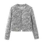 Load image into Gallery viewer, Silver Sequin Tweed Blazer Women N5A571
