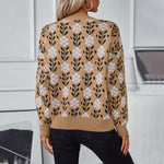 Load image into Gallery viewer, Floral Jacquard Pullover Sweater Women Camel N5A606