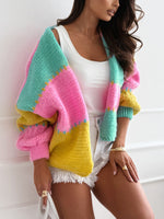 Load image into Gallery viewer, Color Block Knit Cardigan Women Pink N5A521