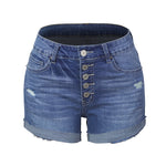 Load image into Gallery viewer, Distressed Rolled Hem Button-Fly Denim Shorts N6C185