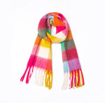 Load image into Gallery viewer, Rainbow Plaid Mohair Feel Chunky Fringe Scarf N6K247