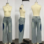 Load image into Gallery viewer, Patchwork Heart Detail Straight Leg Denim Jeans Women N6D163