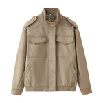Load image into Gallery viewer, Street Style Stand Collar Jacket Women Khaki N5A415
