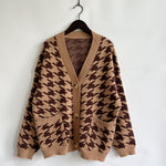 Load image into Gallery viewer, V Neck Houndstooth Cardigan Women Color Block N5A875