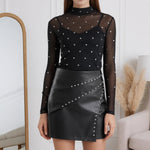 Load image into Gallery viewer, Black PU Leather Studded Skirt High Waist A Line N5A707