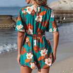 Load image into Gallery viewer, Beach Vacation Flutter Sleeve Wrap Neck Romper Shorts N6A079