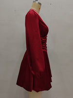 Load image into Gallery viewer, Satin Tulip Dress Women Red Puff Sleeve Pleated N5A778
