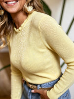 Load image into Gallery viewer, Vertical Rib Ruffled Mock Neck Slim Fit Knit Top N6G265