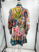 Load image into Gallery viewer, Printed Tie-Waist Linen Blend Pleated Midi Dress N6D068