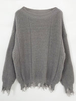 Load image into Gallery viewer, Solid Off-Shoulder Knit Pullover Distressed Edge N6G264