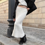 Load image into Gallery viewer, Fuzzy Knit Maxi Skirt Solid Mid Weight White N5Z458