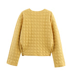 Load image into Gallery viewer, Black Yellow Plaid Cotton Jacket Women Round Neck N5A740