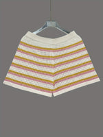 Load image into Gallery viewer, Knit Striped Lapel Short Sleeve Set Women N6D094