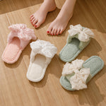 Load image into Gallery viewer, Bow Open Toe Slippers Women Plush House Shoes M5A288