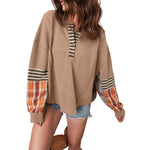 Load image into Gallery viewer, V-Neck Plaid Pullover Sweatshirt Women Relaxed Fit N6B078