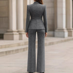 Load image into Gallery viewer, Grey Plaid Suit Set Women Wide Leg Blazer Pant Office N5A895