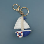 Load image into Gallery viewer, Hand Crochet Sailboat Keychain Yarn Charm N6G043