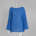 Load image into Gallery viewer, Sheer Round Neck Flare Sleeve Hollow Knit Top N6A098