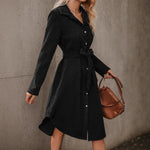Load image into Gallery viewer, Corduroy Shirt Dress Wrap Waist Asymmetrical Hem N5A686