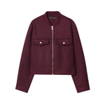 Load image into Gallery viewer, Round Neck Zip Soft Jacket Women Wine Red N5A403