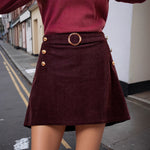Load image into Gallery viewer, Corduroy A Line Bodycon Skirt Women Burgundy N5A690