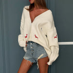 Load image into Gallery viewer, Dachshund Embroidered Cardigan Women V Neck N5A827