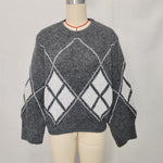 Load image into Gallery viewer, Diamond Color Block Sweater Loose Fit Round Neck N5A828