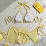 Load image into Gallery viewer, Striped Three Piece Brief Bikini Yellow Women N5A991