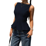 Load image into Gallery viewer, Sleeveless Tie-Waist Peplum Backless Blouse Women N6D081