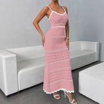 Load image into Gallery viewer, Long Spaghetti Strap Color Block Vacation Dress Women N6A054