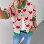 Load image into Gallery viewer, Love Jacquard Color Block Cardigan Women Beige N5A590
