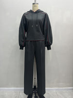 Load image into Gallery viewer, Dark Grey Color Block Hoodie Sweatshirt and Pant Set N6D101
