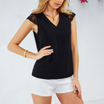 Load image into Gallery viewer, Black Bow Tie Lace Patch Sheer V Tank Women N5A968