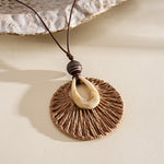 Load image into Gallery viewer, Leather Cord Wood Resin Raffia Drop Pendant Necklace N6H139