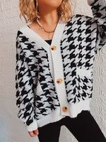 Load image into Gallery viewer, V Neck Houndstooth Cardigan Women Color Block N5A875