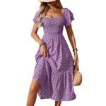 Load image into Gallery viewer, Smocking Square Neck Floral Summer Dress Women N6A204