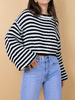 Load image into Gallery viewer, Retro Stripe Knit Top Loose Fit Round Neck Sweater N5A837