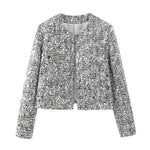 Load image into Gallery viewer, Silver Sequin Tweed Blazer Women N5A571