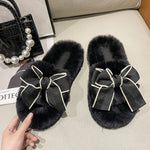 Load image into Gallery viewer, Bow Plush Slippers Women 4cm Platform House Shoes M5A300