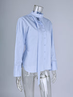 Load image into Gallery viewer, Tie Waist Scarf Collar Cotton Blouse Women Office N6A182