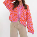 Load image into Gallery viewer, Leopard Print Tie Front Cardigan Women Round Neck N5A848