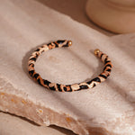 Load image into Gallery viewer, Leopard Flocked Leather Bangle Geometric Open Alloy S5P255