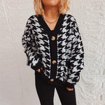 Load image into Gallery viewer, V Neck Houndstooth Cardigan Women Color Block N5A875