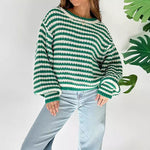 Load image into Gallery viewer, Retro Stripe Knit Top Loose Fit Round Neck Sweater N5A837