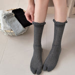Load image into Gallery viewer, Lace Trim Hollow Mesh Mid-Calf Split Toe Stack Socks N6H025