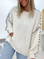 Load image into Gallery viewer, Color Block Knit Sweater Women Ribbed Loose Fit N5A886